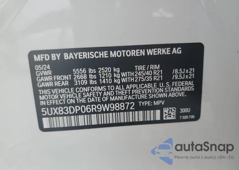 2024 BMW X3 M40I z USA, uszkodzony, nr VIN 5UX83DP06R9W98872
